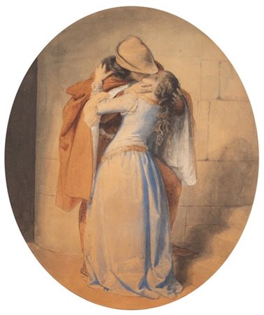 Francesco Hayez "Il bacio" 
acquerello su carta applicata a cartone (cm 30x24)
F