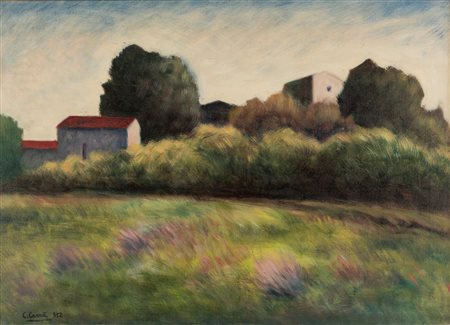 Carlo Carrà (Quargnento 1881-Milano 1966)  - Paesaggio, 1952