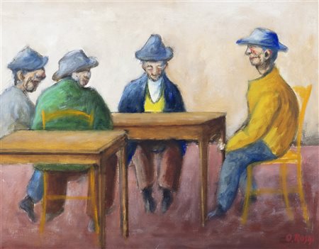 Ottone Rosai (Firenze 1895-Ivrea 1957)  - Quattro uomini al tavolo, 1956 CA.