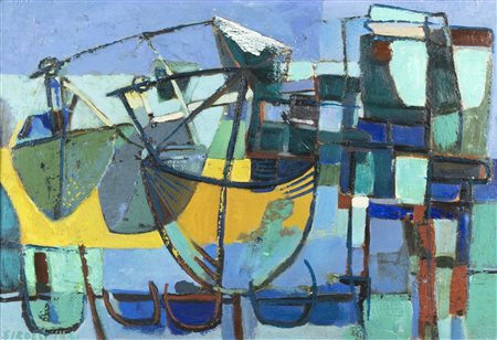 Renato Birolli (Verona 1905-Milano 1959)  - Porto bretone - Bilance da pesca, 1951