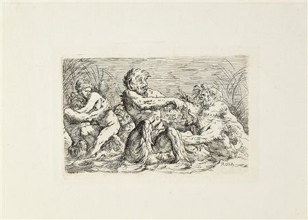 Salvator Rosa DISPUTA FRA TRITONI acquaforte, cm 10,5x16,5 su foglio...