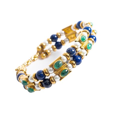 BRACCIALE in oro giallo 18 KT con cabochon di smeraldi