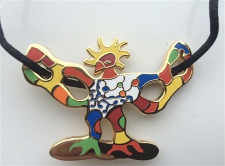 Niki de Saint Phalle, (1930 - 2002) OISEAU DE FEU BLANCH spilla ciondolo in...