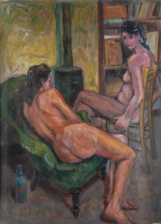 ALFREDO CATARSINI<BR>Viareggio (LU) 1899 - 1993<BR>"Nude in posa" 1947