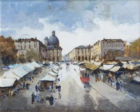 EDMONDO MANEGLIA<BR>Koziu (Turchia) 1925 - 2003 Torino<BR>"Mercato di Porta Palazzo - Torino"