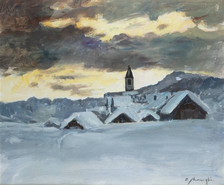 EDMONDO MANEGLIA<BR>Koziu (Turchia) 1925 - 2003 Torino<BR>"Case sotto la neve"