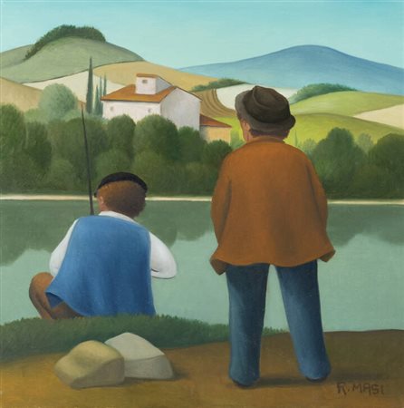 ROBERTO MASI<BR>Firenze 1940 - 2011<BR>"Due chiacchiere sul fiume"