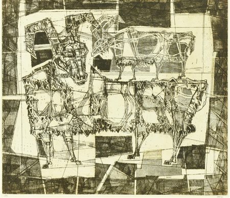 Giovanni Dragoni CAVALLO incisione su carta, battuta cm 50x57, su foglio cm...