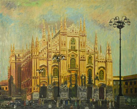 Henri Bonin DUOMO DI MILANO olio su tela, cm 116x90 firma e data eseguito nel...