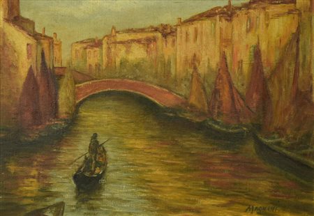 Magnani GONDOLA olio su tavola, cm 35x50 firma