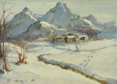 S. Coppola PAESAGGIO INNEVATO olio su tela, cm 25,5x35 firma e data eseguito...