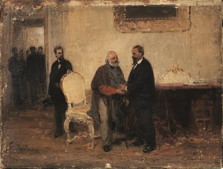 Girolamo Induno (Milano 1825 - 1890) VITTORIO EMANUELE INCONTRA G. GARIBALDI...