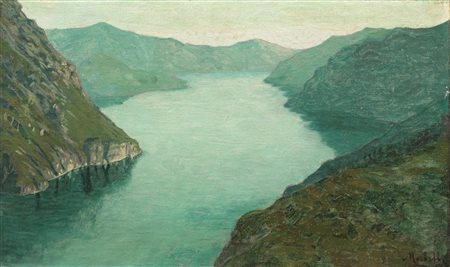 Angelo Morbelli(Alessandria 1853 - Milano 1919)LAGO D&rsquo;ISEOolio su tela,...