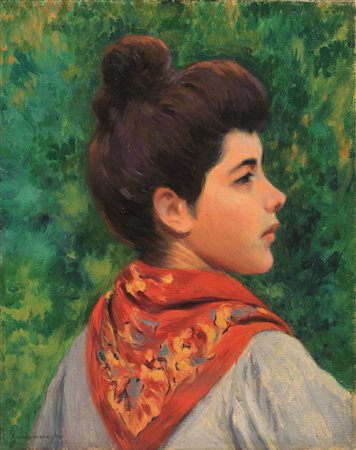 Federico Zandomeneghi(1841-1917)&ldquo;Jeune fille au fichu...