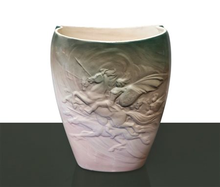 Walter Torino ceramiche (Torino 1910)  - Vaso in ceramica con cavalieri, 30s