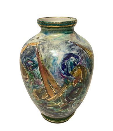 Zulimo Aretini (Monte San Savino (Arezzo) 1884-Roma 1965)  - Vaso in ceramica dipinta policroma e dorata , 50s