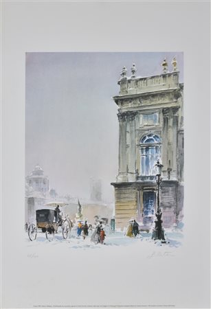 Guido Bertello NEVICATA IN PIAZZA CASTELLO fotolitografia su carta, cm 70x50...