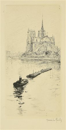 Henri Le Riche NOTRE DAME incisione su carta, battuta cm 19x10, su foglio cm...