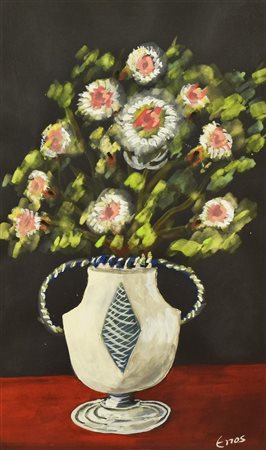 Eros VASO DI FIORI tecnica mista su carta, cm 48,5x29 firma