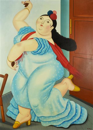 Ezio Grisa OMAGGIO A BOTERO olio su tela, cm 100x70 sul retro: firma e titolo