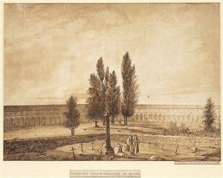GIOVAN BATTISTA SILVESTRI (Firenze, 1796 - 1873): Chiostro della Certosa in Roma, 1836
