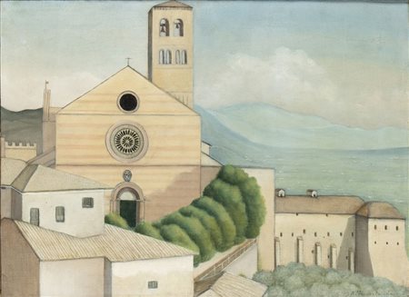 RICCARDO FRANCALANCIA (Assisi, 1886 - Roma, 1965): Veduta sulla cattedrale di Assisi, 1928