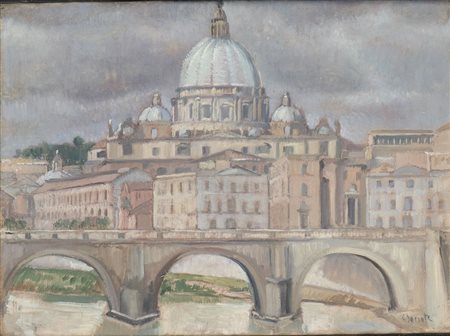 CARLO SOCRATE (Mezzana Bigli, 1889 - Roma, 1967): Veduta del Tevere, anni '30 ca.