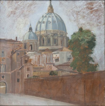 CARLO SOCRATE (Mezzana Bigli, 1889 - Roma, 1967): Veduta di San Pietro, anni '30 ca.