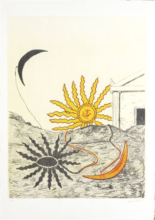 GIORGIO DE CHIRICO (Volo, 1888 - Roma, 1978): Sole spento e luna crescente, 1969