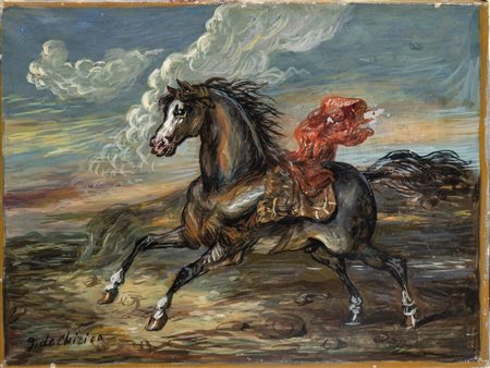 GIORGIO DE CHIRICO (Volo, 1888 - Roma, 1978): Cavallo in fuga, 1960 ca. 