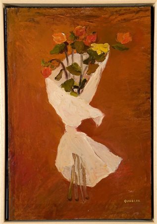 CARLO QUAGLIA (Terni, 1903 - Roma, 1970): Fiori nella carta (rose), 1963