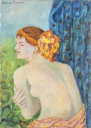 ADRIANA PINCHERLE (Firenze, 1905 - 1996): Nuda (fiori in testa), 1992