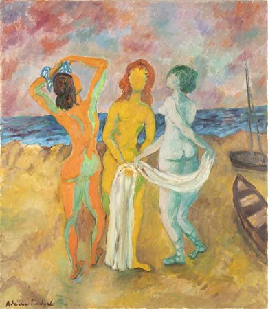 ADRIANA PINCHERLE (Firenze, 1905 - 1996): Ragazze al mare, 1992