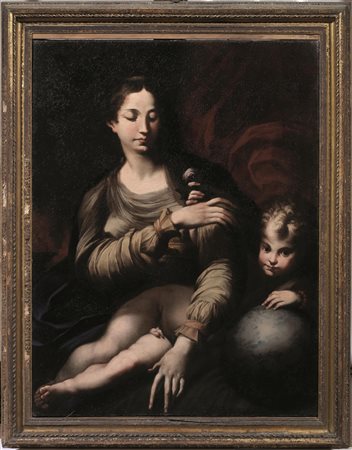 Seguace di Parmigianino, sec. XVIIMADONNA DELLA ROSAolio su tela, cm 125x95...