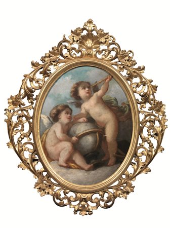 Scuola veneta, fine sec. XVIII-inizi XIXDUE PUTTI CON GLOBOTRE PUTTI CON...