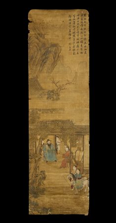  Arte Cinese - Dipinto su seta con personaggi e pagode
Cina, dinastia Qing, XVIII secolo .