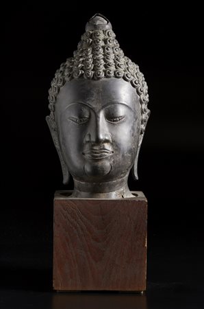  Arte Sud-Est Asiatico - Testa di Buddha in bronzo 
Thailandia, Ayutthaya, XVII secolo .