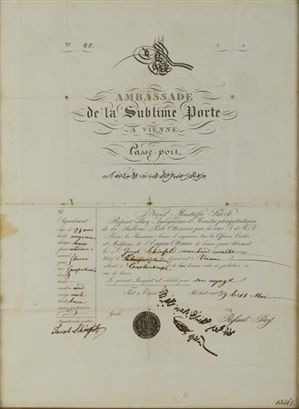  Arte Islamica - Passaporto per viaggiare da Costantinopoli a Vienna 
datato 18 Maggio 1839 .