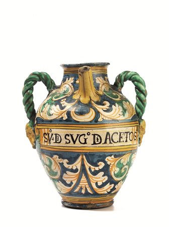 Versatoio, Montelupo, metà sec. XVI, in maiolica decorata con grandi girali...