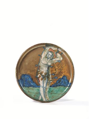 Piccola alzata, Gubbio, 1520 circa, in maiolica fondo oro con figura di San...