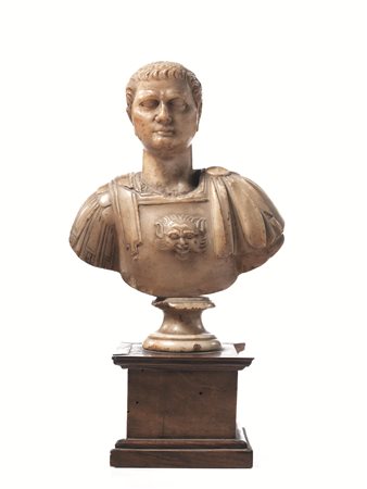 Piccolo busto, sec. XVII, in alabastro raffigurante ritratto maschile...