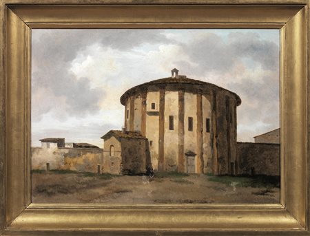 Scuola del sec. XIX VEDUTA DEL TEMPIO DI VESTA olio su tela, cm 38x53 &nbsp;