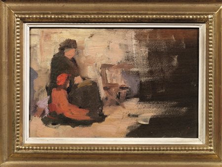 Scuola Francese, sec. XIX DUE FIGURE FEMMINILI olio su tavola, cm 16x23 &nbsp;