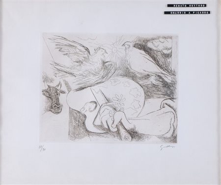 RENATO GUTTUSO (Bagheria 1911 - Roma 1987) "Omaggio a Picasso". Litografia a...