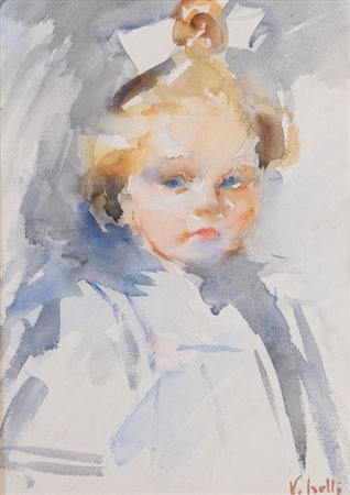VINCENZO IROLLI (Napoli 1860 - 1949) "Ritratto di bambina". Acquerello su...