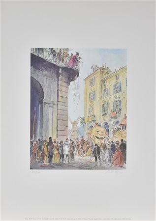 Guido Bertello IL CARNEVALE IN VIA PO DEL 1880, TORINO fotolitografia su...