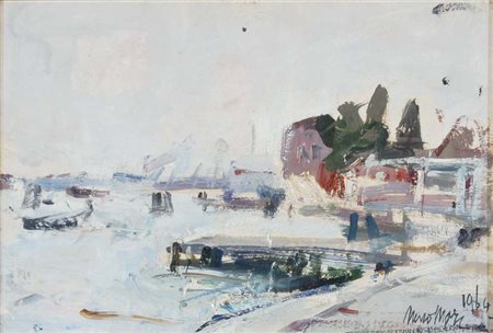 MORI NENO Venezia 1899 - 1968 Nebbia alle Zattere 1964 olio su tavola 20x29...