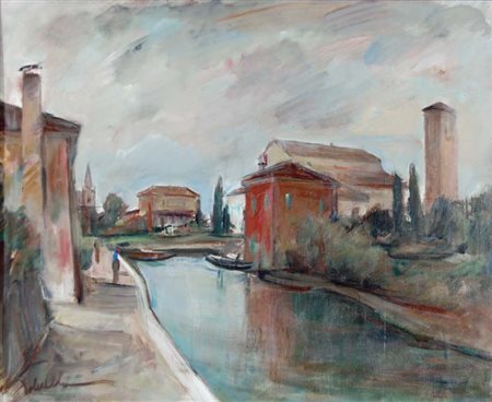 POLESELLO EUGENIO Pordenone 1895 - Torino 1983 Torcello olio su tela 45x55...