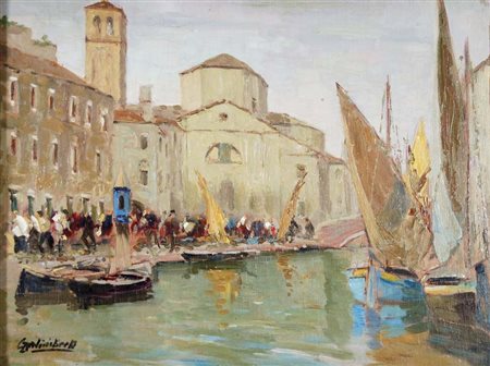 GALIMBERTI DARIO Chioggia 1881 - 1966 Chioggia olio su tavola 28x39 firma in...