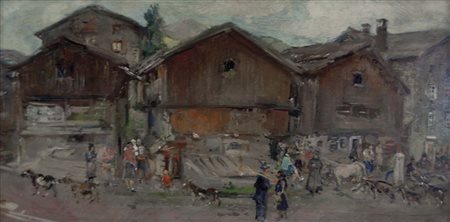 BARBISAN GIOVANNI Treviso 1914 - 1988 La piazza di Laste 1964 olio su tela...